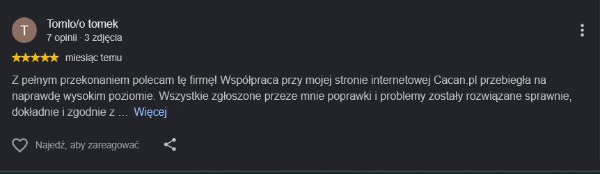 Zrzut opinii klienta 1